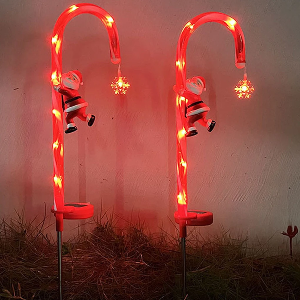 2 елемента Слънчеви Коледни Светлини LED Candy Cane Ground Plug Light Дядо Коледа Коледна Лампа Фестивал за Декорация на Градината Проход