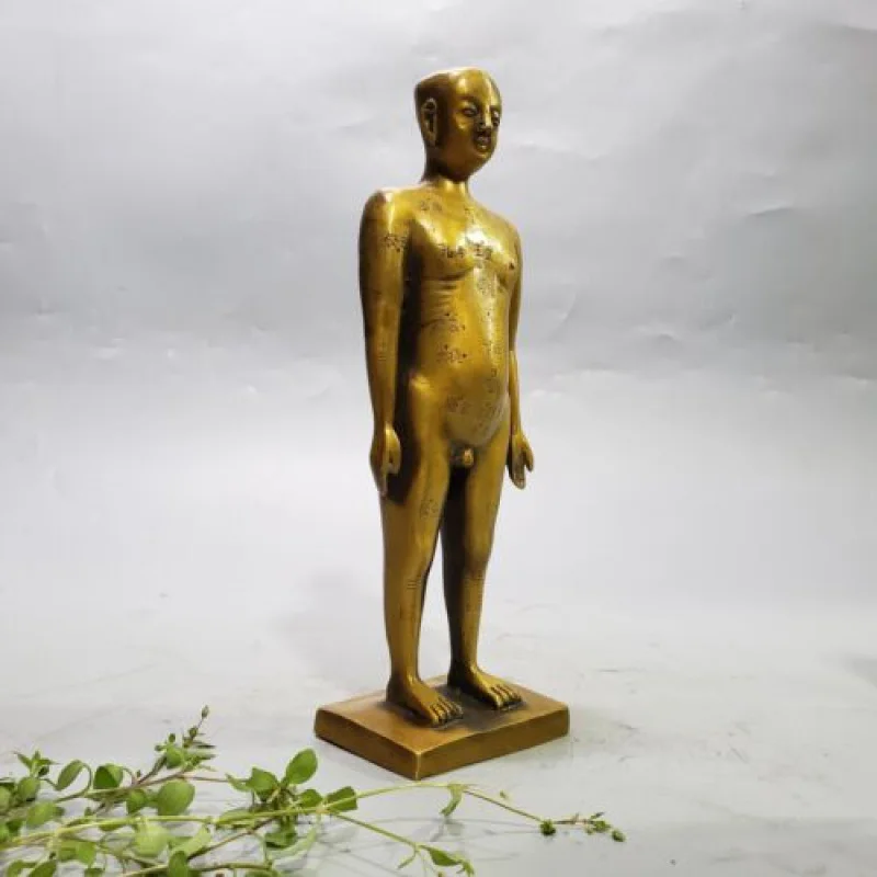 24 см Китайската Латунная Статуя на Човек с акупунктурной точка, Бронзова скулптура на човек