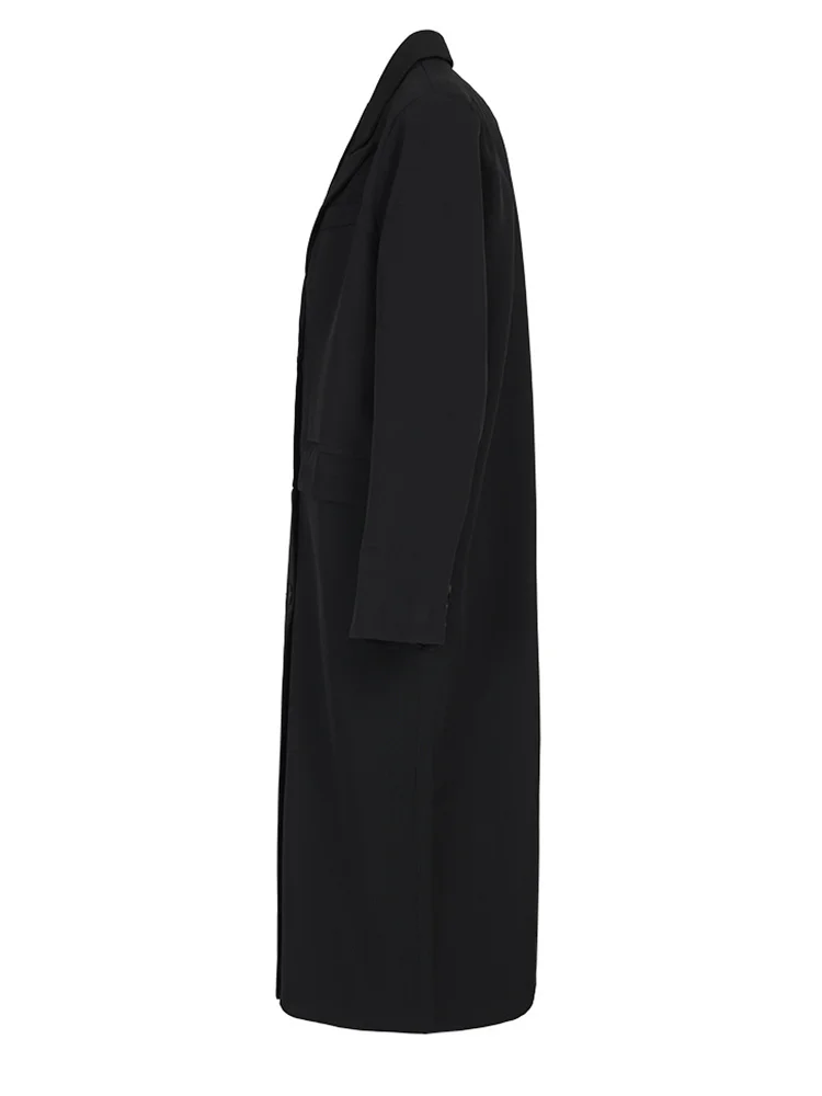 EAM Черно Двубортный Тренч Голям размер, Нова Ветровка с Ревера и Дълъг ръкав, Мода Tide Пролет-Есен 2023 1DF7770