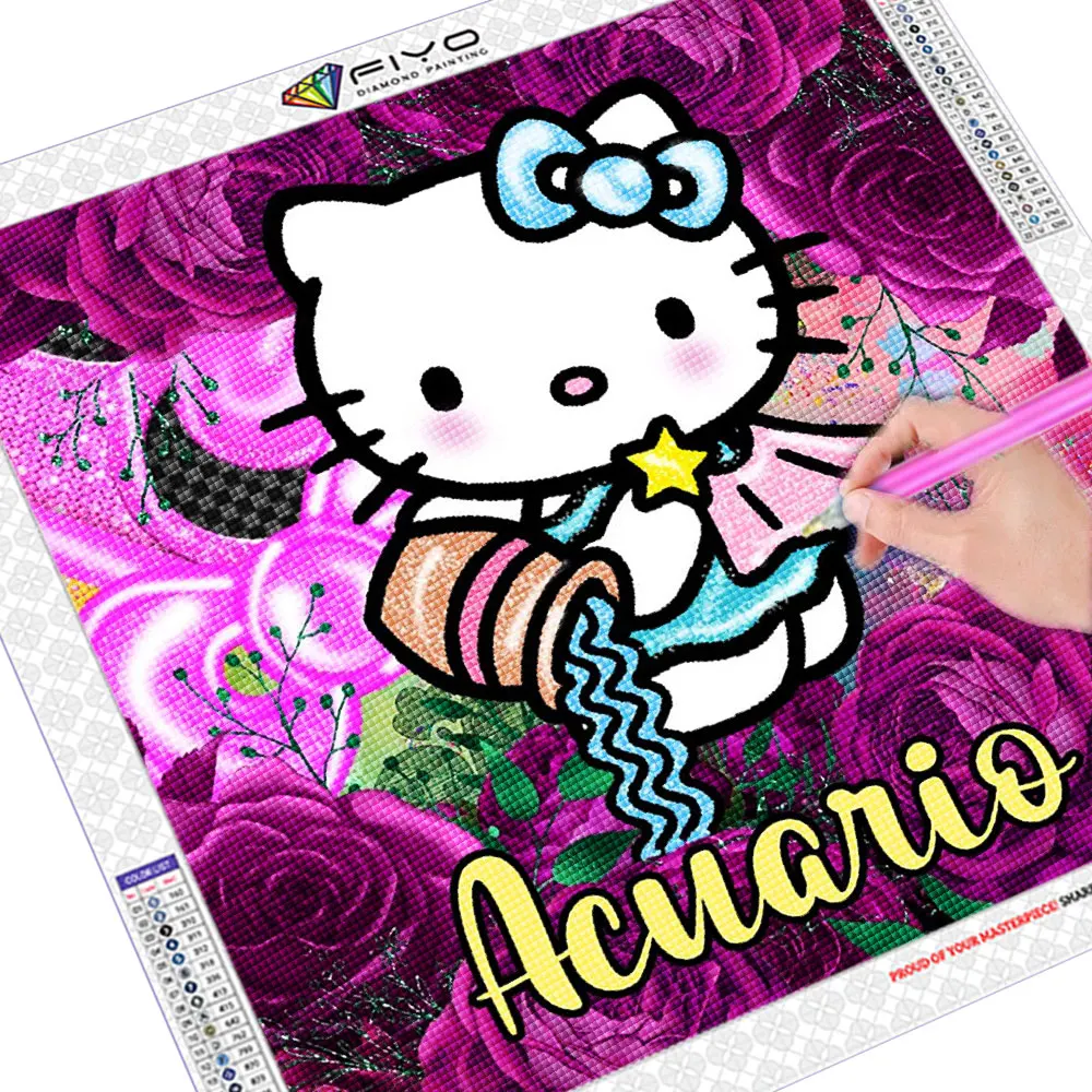 Sanrio Diamond Живопис Kit Карикатура 12 Съзвездия Hello Kitty 5D САМ е Кръгла мозайка бродерия Декор на детска стая Подарък