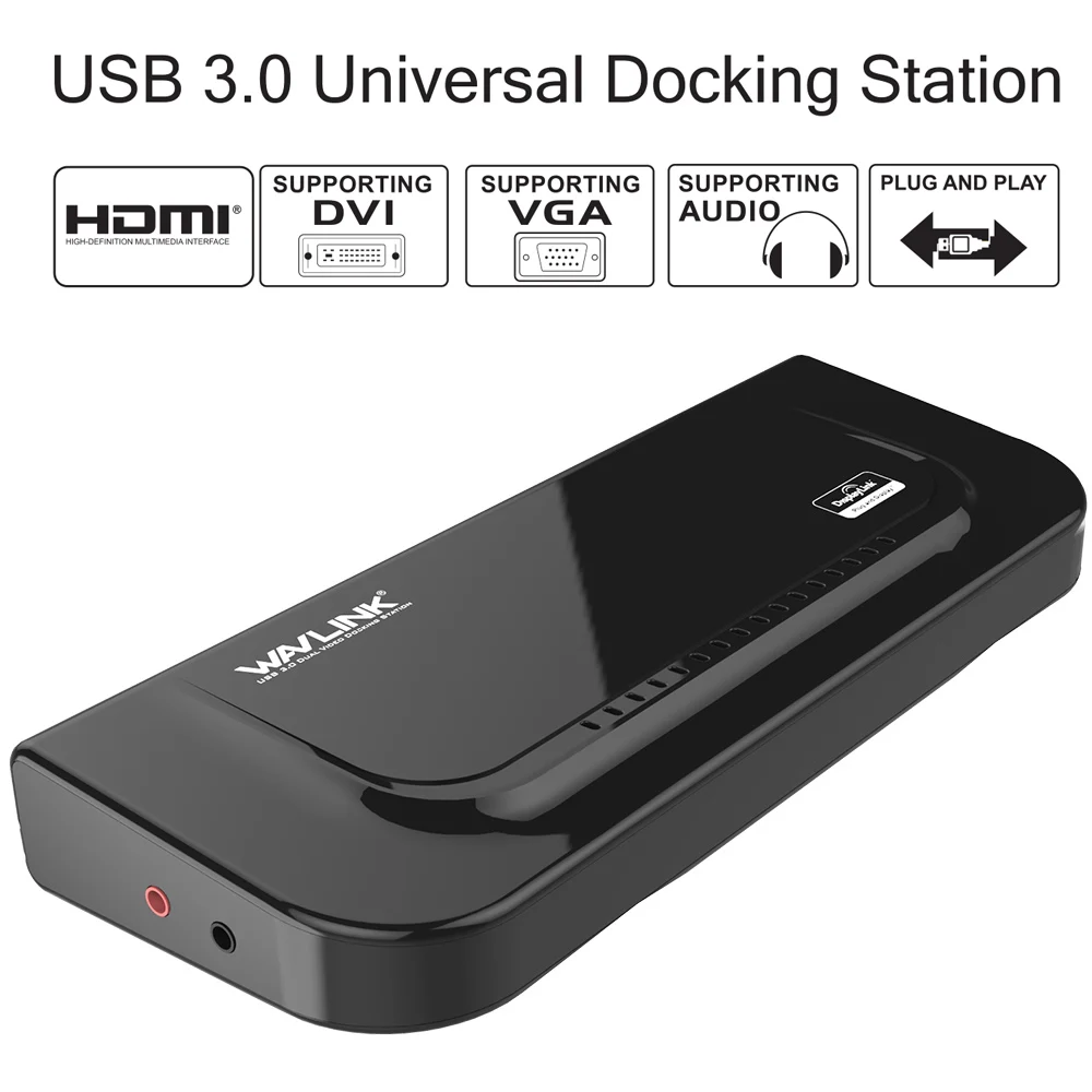 Wavlink USB 3.0 Универсална док станция с двоен дисплей 2K HDMI/DVI/VGA С високата скорост на трансфер на данни 5 Gbit/и За лаптопи/PC/Mac