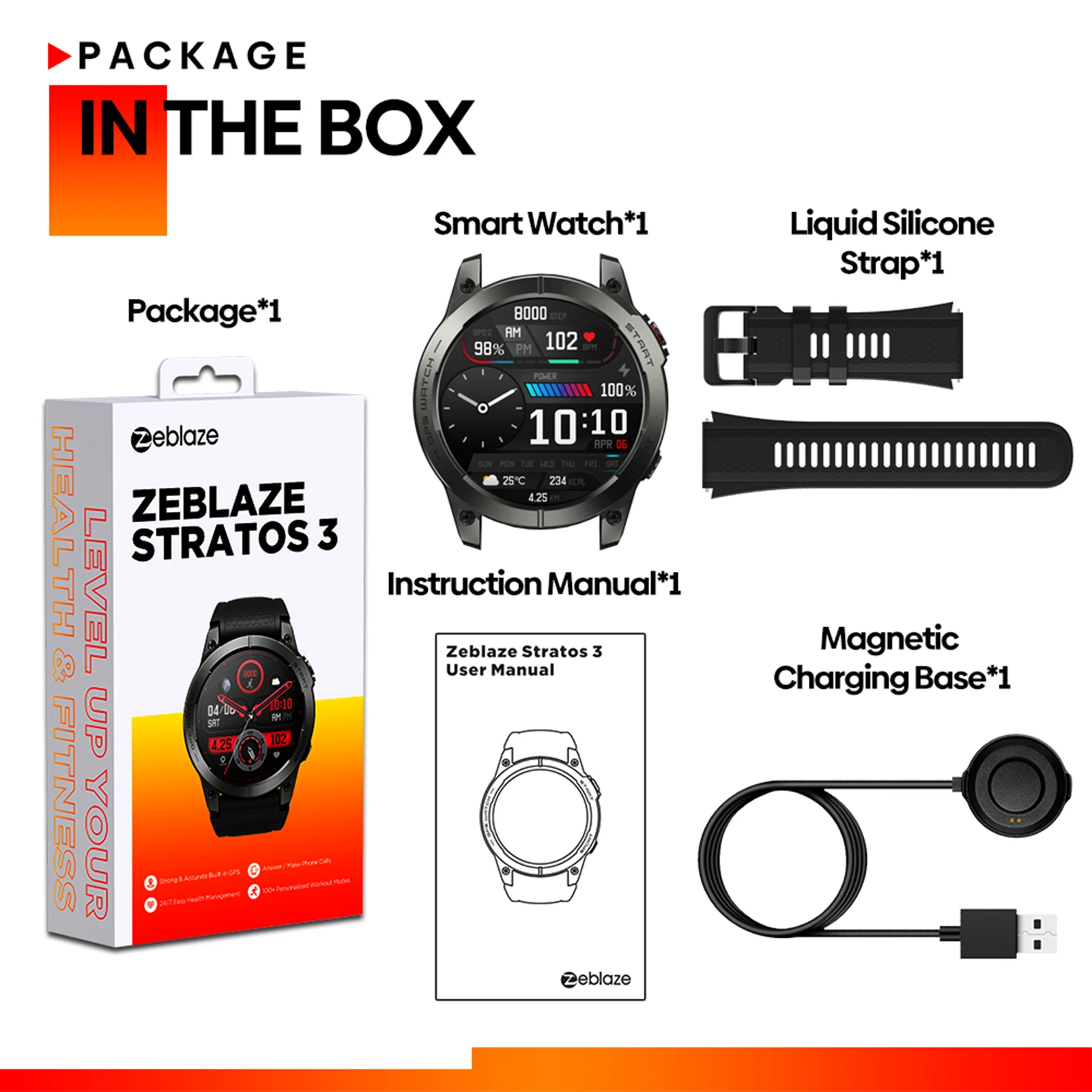 Zeblaze Stratos 3 Смарт часовници GPS 1,43-Инчов AMOLED Монитор на кислород в кръвта/на Сън/на Сърдечния ритъм Bluetooth Предизвикателство Спортни Часовници Мъже, Жени