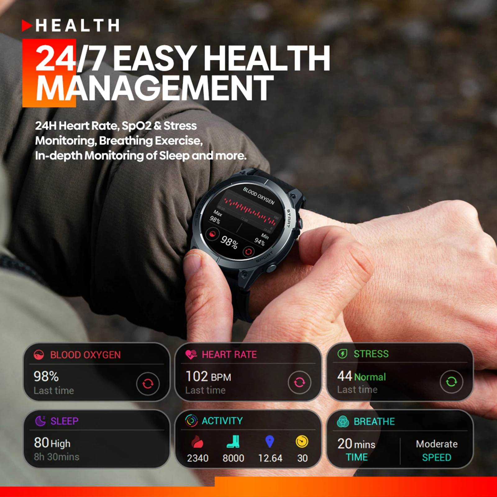 Zeblaze Stratos 3 Смарт часовници GPS 1,43-Инчов AMOLED Монитор на кислород в кръвта/на Сън/на Сърдечния ритъм Bluetooth Предизвикателство Спортни Часовници Мъже, Жени