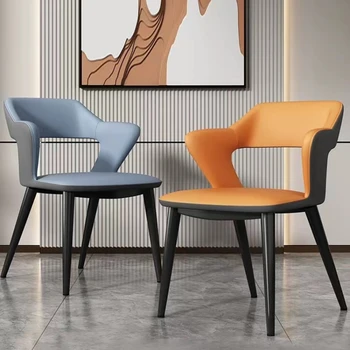 Лесен Луксозен стол за Хранене, Модерен Стол за почивка в хола, Скандинавски Творчески Кът стол с възглавница от изкуствена кожа, Мебели за кафене