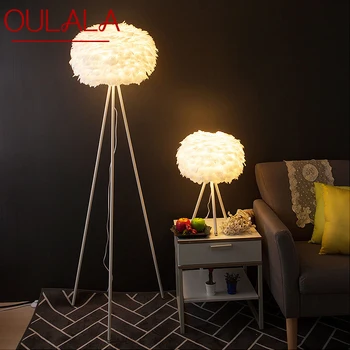 OULALA Скандинавски лампиона от пера, Романтично Изкуство, Семейна хол, спалня за момичета, Творчески led декоративна лампа