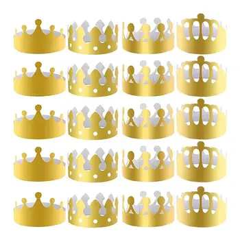 Златни Хартиени Корони 20PCS Регулируеми Златни Хартиени Корони Хартиени шапки с корони за партита 4 стила за Рожден Ден, маскарадните костюми и партита