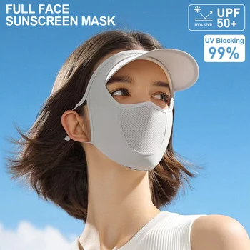 Шапка-маска с защита от uv UPF50 +, вграден слънцезащитно устройство за конна езда, защитава цялото лице От лесно стареене, маска от ледената коприна