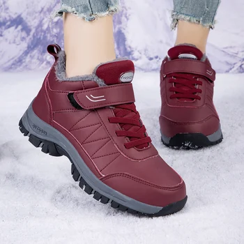 Размер35-42 Топли зимни Дамски Зимни обувки за ходене на платформа, Спортни, ежедневни кожени памучни маратонки за момичета, Плюшен обувки