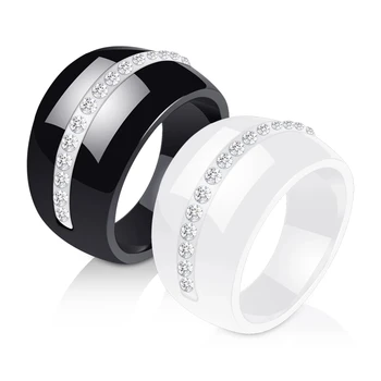 Луксозно Романтично Прозрачно Черно-бяло Керамично пръстен, Бижута За жени, Аксесоари, Модно Бижу пръстен с блестящ кристал