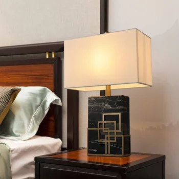 Настолна лампа в китайски стил, Мрамор Текстилен Лампа, за Украса на Офис, Хотел, Полилей E27, осветителни Тела, Осветление