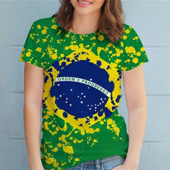 Лятна Дамска тениска с Флага на Бразилия, Тениски с 3D Принтом, Дамски Градинска Дрехи, Ежедневни Блузи Y2k с къс ръкав, Harajuku, Дамски тениски Оверсайз 