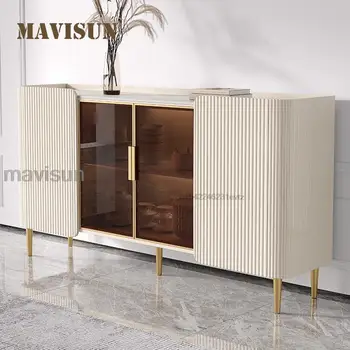 Mavisun Кратки бюфет Шкаф за хол Бяло покритие Декор трапезария, Мебели за антре Бюфет от закалено стъкло