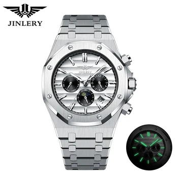 JINLERY Луксозни Автоматични механични часовници за мъже, Механични часовници е от неръждаема стомана 316L, Модерно Сапфирен кристал Relogio Masculion