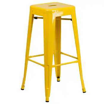 Бар стол за вътрешна и външна употреба от жълт метал, с висока облегалка 30 инча за мебели Flash с квадратна седалка
