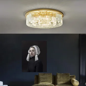 Скандинавски Проста кристална тавана лампа за дневна, Спалня, хотел, Вила, Декоративен Модерен и луксозен метален тавана лампа