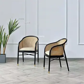 Обичай Трапезни столове от ратан Мебели за дома Китайското Творческа Дизайнерски стол за кухня С облегалка от масивна дървесина Луксозен стол за хранене