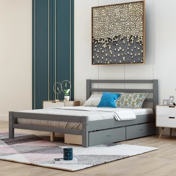Сива легло на платформата от едно дърво с две чекмеджета, лесно за монтаж за мебели за спалня на закрито