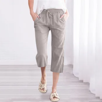 Дамски спортни панталони с висока талия, Модерни ластични панталони на съвсем малък, удобни преки Дълги панталони с женските работни панталони