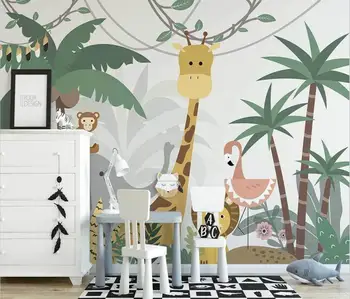 beibehang papel de parede 3D големи тапети, стенопис, ръчно рисувани, мультяшные горски животни, детски фон, тапети