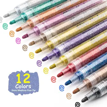 12 Блестящи цветни маркери химикалки Акрилни блестящи връхчета Ultra Middle Point 2,0 мм Дръжка за изготвяне на скалните рисунки САМ Crafts