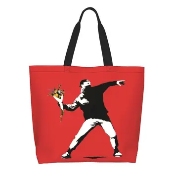 Banksy Love Is In The Air Бросатель Цветове, чанта за пазаруване в хранителни магазини, холщовые чанти за пазаруване на рамото, чанта, Голям капацитет