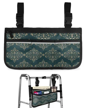Европейският Класически Ретро Цветя Подлакътник за инвалидна количка, Странично склад, Множество джобове със светлоотразителни ивици, подвесная чанта за съхранение