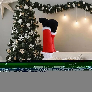 Украса на Коледната елха, Плюшени крака на Дядо Коледа, Мека изкуствена стъбло, Забавни Коледни декорации за дома, Нова година 2023, Коледа
