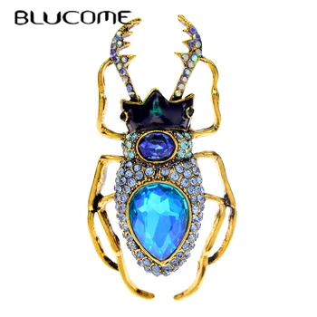 Брошки във формата на синьо кристално бръмбар Blucome За жени, Реколта на жени с насекоми, Бижутериен сплав, Материал за Модно Палто и Аксесоари