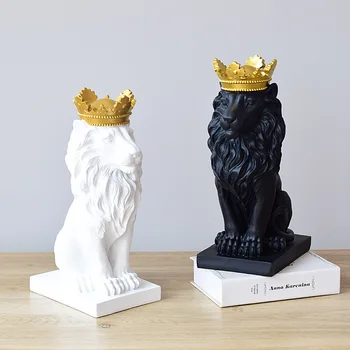 Височина 17 см, Златна Корона, Статуята на Крал Лъв, Скандинавски Занаятчийско Украса За дома и Офиса, Модел Цар Лъв, Животните, Художествена Скулптура