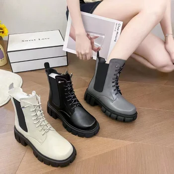 2023 Модни Дамски обувки; Дамски ботильоны; Класически и Модерни обувки; Дамски однотонная Дамски обувки с цип и дантела с кръгло бомбе на квадратен ток
