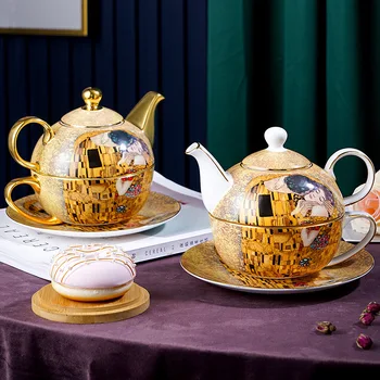 Нов Творчески Комплект Манекени от Костен Порцелан Klimt Kiss, Английски Порцелан Съдове за Следобеден Чай, Единични Чаени Чаши, Подарък за баща си
