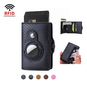 Мъжки портфейли AirTag, кожен държач за кредитни карти, RFID-блокиране на чантата с вграден калъф-държач за Apple AirTag, въглеродни влакна чантата за мъже