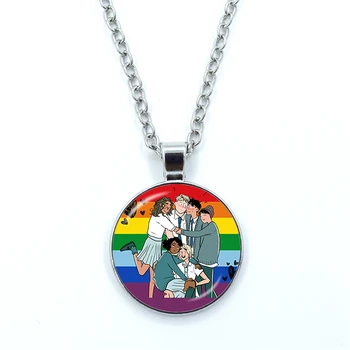 Колиета Heartstopper Дъгата ЛГБТ Ръчно изработени Стъклена висулка с кабошоном Бижута Аксесоари За Влюбени