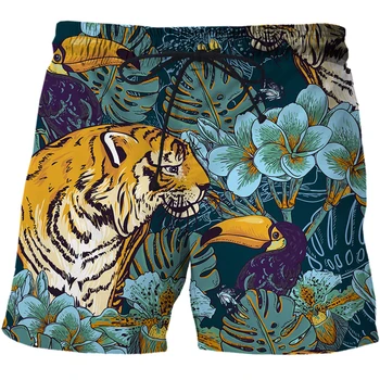 Мъжките ежедневни панталони с принтом тигър, модни бързо съхнещи Шорти, плажни шорти на съвсем малък, мъжки летни
