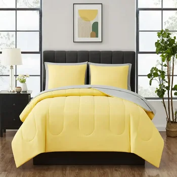 Лидер в продажбите, Висококачествена жълта легло в леглото от 7 теми, комплект одеяла с чаршафи за възрастни