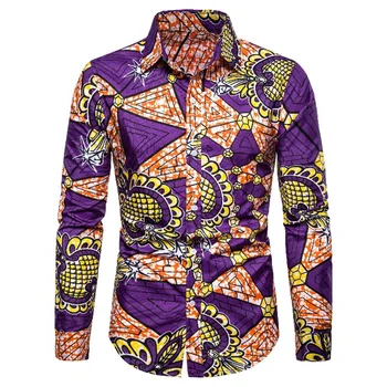 Мъжка Риза с дълги ръкави в Бохемски стил, Плажен Ежедневния Най-Голям Многоцветен Тенденция Блуза