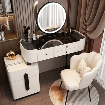 Прибиращ Луксозен Тоалетка с огледало, стол, Тоалетка за спалня, Кафяв, богат на функции мебели за дома