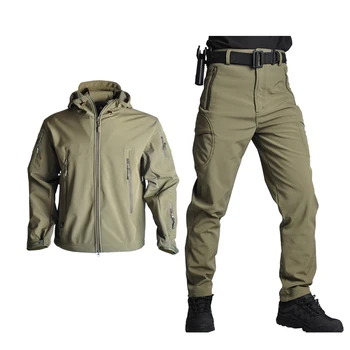 Тактически якета, Мъжки яке с мека черупка, Армейски Ветрозащитный Камуфляжный Ловен костюм От Кожа на Акула, Военна Туризъм яке + Панталон XS-5XL