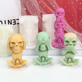 Форма за свещи с черепа, Форми от ароматизирани восък, 3D Скелет, силиконови форми, Кукли за производство на Хелоуин, украсени с епоксидна смола, Гипсова кукла на ужасите