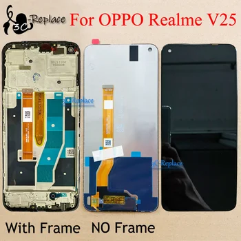 Оригинален черен 6,6 см за OPPO Realme V25 2022 LCD сензорен дисплей, дигитайзер, в събирането, замяна/С рамка