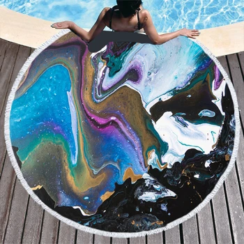 Голямо кръгло плажна кърпа с цветни принтом от плаващи пясъци, кърпи за душата, Творчески Забавен абстрактен Плажен калъф 2023 Нова