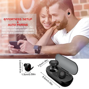 Y30 Bluetooth-съвместими слушалки TWS, спортни слушалки, Цифров дисплей, безжична сензорно управление, намаляване на шума, Водоустойчив