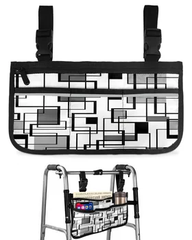 Абстрактна Геометрия на Квадрат Съвременно Изкуство Черен Сив Подлакътник за инвалидна количка Странично хранилище на Множество Джобове Подвесная чанта за съхранение