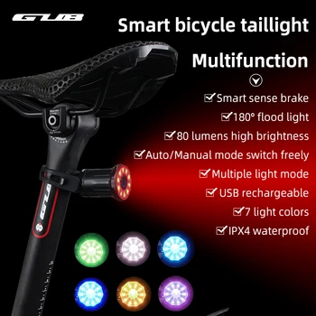 GUB Умен Велосипеден фенер Brake Sense Велосипеден фенер 80 Лумена Задна светлина за велосипед USB Акумулаторни водоустойчиви Аксесоари за велосипеди