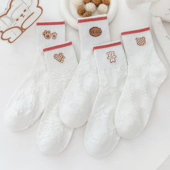 Бели Японски Чорапи със средна Дължина, с Лък, Летни Чорапи Jk с папийонка, Дантелени Чорапи в стил 