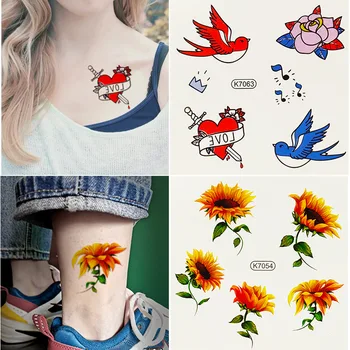 Временни стикери с татуировки, Нарисувани Цветя С дребни шарки, Водоустойчиви стикери с татуировки, Татуировка