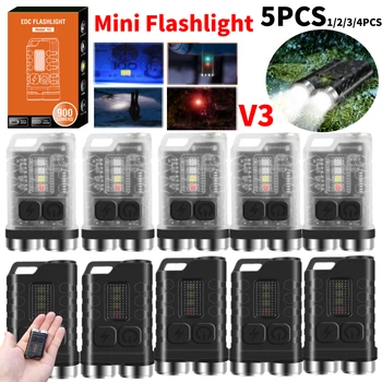1-5 бр V3 Преносим Фенер за Къмпинг Мини EDC Фенерче Ключодържател Фенерче 900LM Type-C Зареждане Водоустойчива IP65 Магнитен Фенер UV Светлина