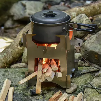 Сгъваема печка на дърва за нощуване на открито от неръждаема стомана, Здрав Преносим мини фурна за пикник, за разходки, 12,7 х 10 х 10 cm