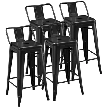 26-Инчови метални бар столове с облегалки, черни