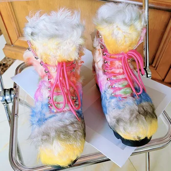 Зимни нови дамски къси ботуши Baotou, Висококачествени Кожени чехли, Сгъстено Топли Домашни Зимни обувки за отдих на открито, Висококачествени цветни Зимни обувки 2023